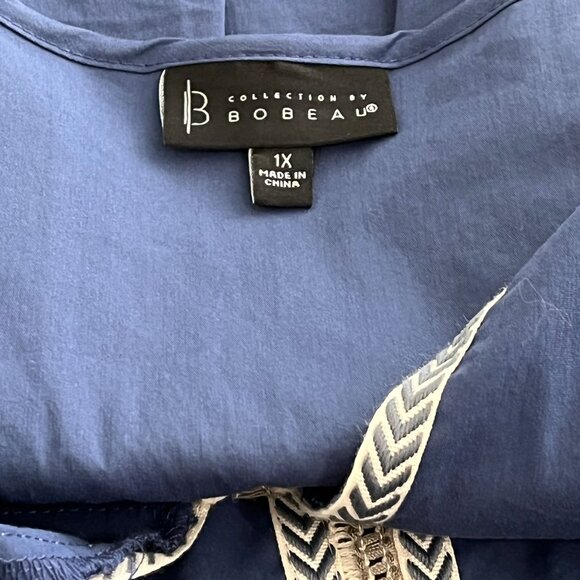 Bobeau Womens Plus 1X Blue White Sleeveless Peasant Tank Blouse Boho Summer - Picture 10 of 11